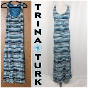 TRINA TURK- Chevron Print Racerback Tank Maxi Dress